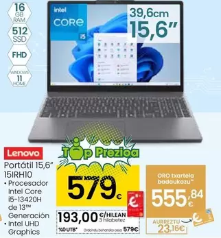 Lenovo - Portátil 15,6" 15IRH10