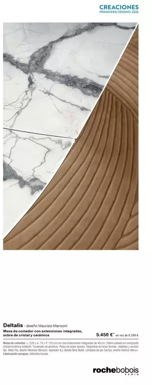 Deltalis Mesa De Comedor Con Extensiones Integradas, Sobre De Cristal Y Ceramica