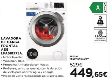 AEG - Lavadora De Carga Frontal Lfa618275a
