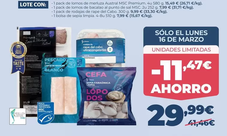 La Sirena - 1 Pack De Lomos De Merluza Austral MSC Premium