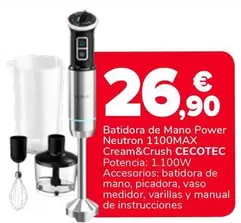 Cecotec - Batidora De Mano Power Neutron 1100 Max Cream&Crush