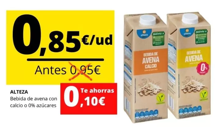 Alteza - Bebida De Avena Con Calcio O 0% Azucares