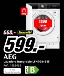 AEG - Lavadora Integrable Lfn7g8434f