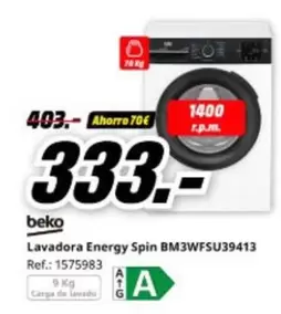 Beko - Lavadora Energy Spin Bm3wfsu39413
