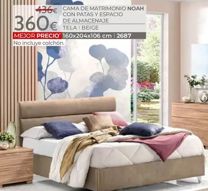 Noah - Cama De Matrimonio Con Patas Y Espacio De Almacenaje