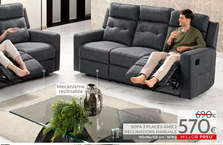 Sofà 3 Places Amb 2 Reclinadors Manuals