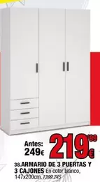 Blanco - 38 Armario De 3 Puertas Y 3 Cajones