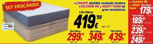 HR - Canape À Dentible Accabado Madera + Colchón Light Y Vaparet