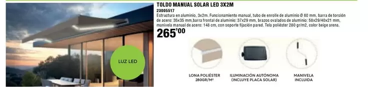 Toldo Manual Solar Led
