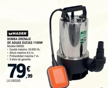 Mader - Bomba Drenaje De Aguas Sucias 1100W