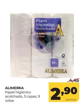 Alimerka - Papel Higiénico Acolchado, 3 Capas, 9 Rollos