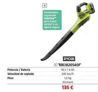 Ryobi - Soplador De Bateria Rbl1820s40f