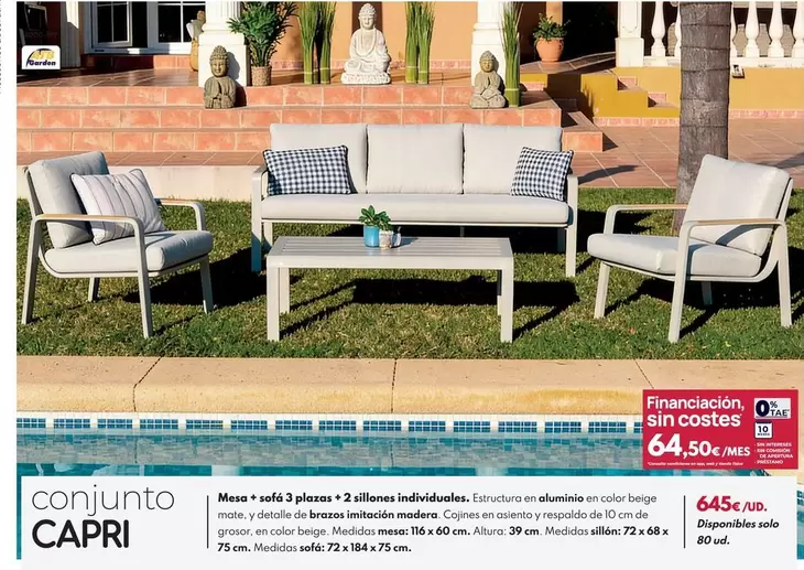 Conjunto Capri Mesa + Sofá 3 Plazas + 2 Sillones Individuales