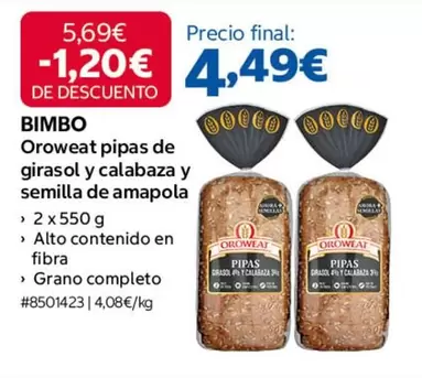 Bimbo - Oroweat Pipas De Girasol Y Calabaza Y Semilla De Amapola