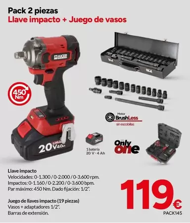 Pack 2 Piezas Llave Impacto + Juego De Vasos