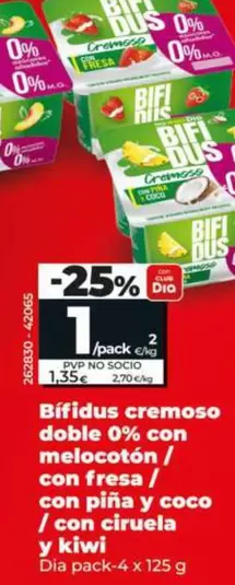 Dia - Bifidus Cremoso Doble 0% Con Melocotón/con Fresa /con Piña Y Coco / Con Ciruela Y Kiwi