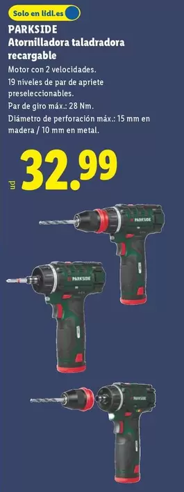 Parkside - Atornilladora Taladradora Recargable