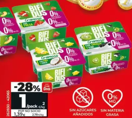 Dia - Bifidus Cremoso Doble 0% Con Melocotón/con Fresa /con Piña Y Coco / Con Ciruela Y Kiwi