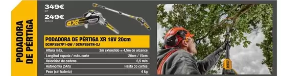 Dewalt - Podadora De Petiera XR 18V 20Cm DCMPS567P1-QW/ DCMPS567N-XJ