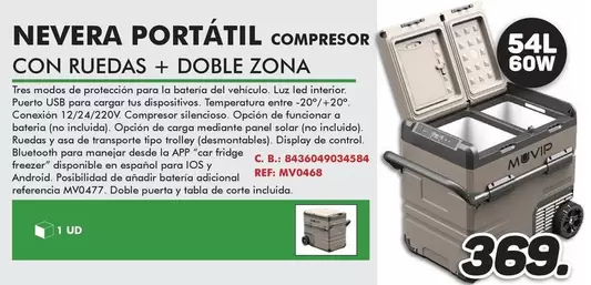 Muvip - Nevera Portátil Compresor Con Ruedas + Doble Zona