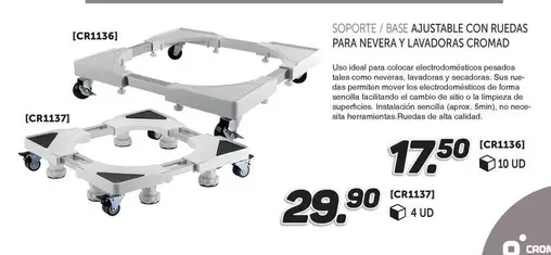 Soporte/Base Ajustable Con Ruedas Para Nevera Y Lavadoras Cromad