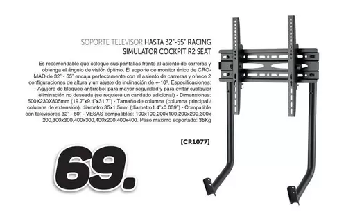 Soporte Televisor Racing Simulator Cockpit R2 Seat