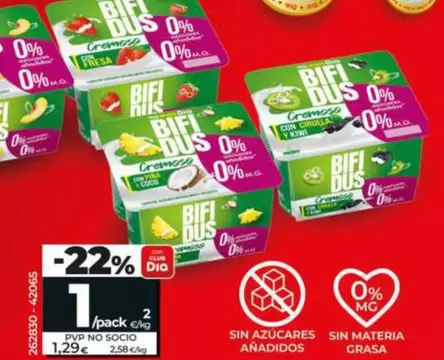 Dia ​- Bifidus Cremoso Doble 0% Con Melocotón/Con Fresa/Con Piña Y Coco/Con Ciruela Y Kiwi