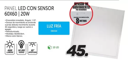 Blanco - Panel Led Con Sensor 60x60