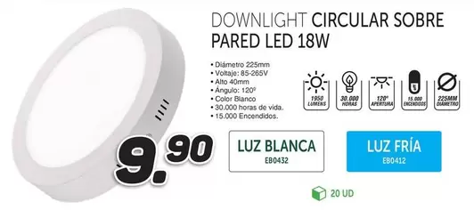 Blanco - Circular Sobre Pared Led 18w