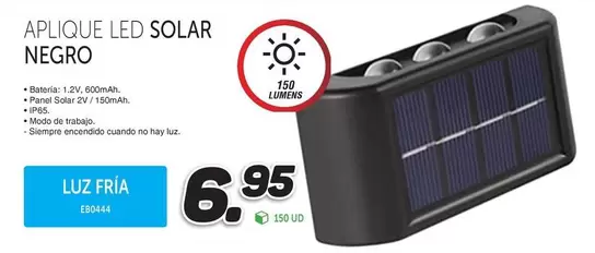 Aplique Led Solar Negro