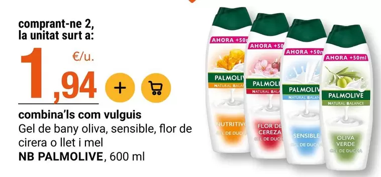 Palmolive - Gel De Bany Oliva, Sensible, Flor De Cirera O Llet I Mel
