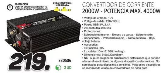 Convertitor De Corriente 2000W-Potencia Max. 4000W