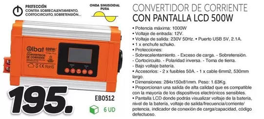 Convertidor De Corriente Con Pantalla LCD 500W