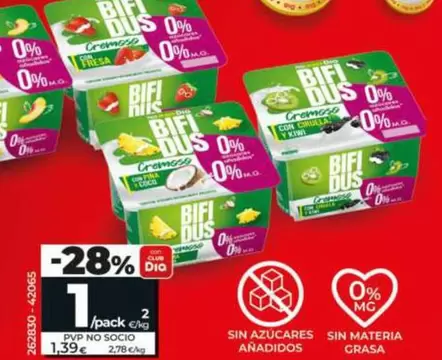 Dia - Bifidus Cremoso Doble 0% Con Melocotón/Con Fresa/Con Piña Y Coco/Con Ciruela Y Kiwi