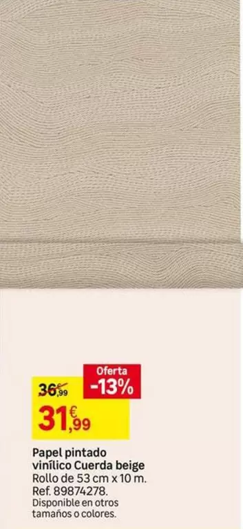 Papel Pintado Vinílico Cuerda Beige