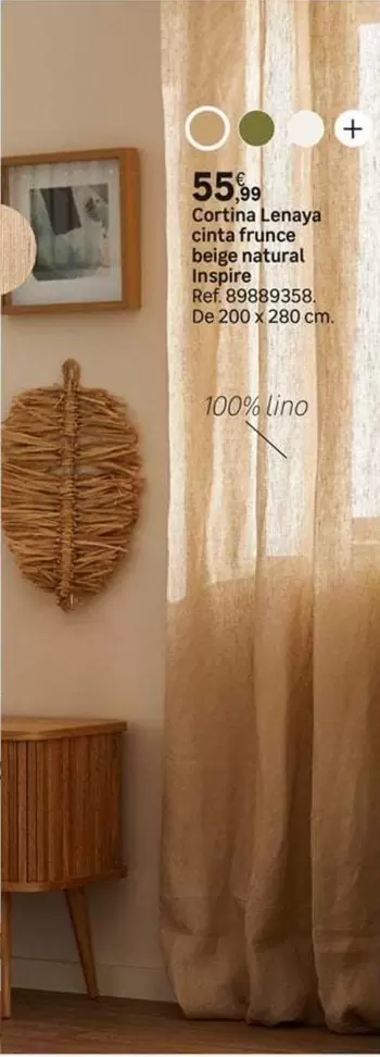 Cortina Lenaya Cinta Frunce Beige Natural Inspire