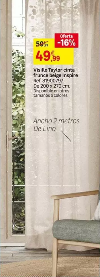 Visillo Taylor Cinta Frunce Beige Inspire