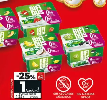 Dia - Bífidus Cremoso Doble 0% Con Melocotón/Con Fresa/Con Piña Y Coco/Con Ciruela Y Kiwi