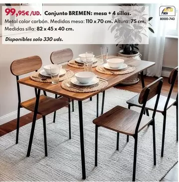 Conjunto BREMEN: Mesa + 4 Sillas