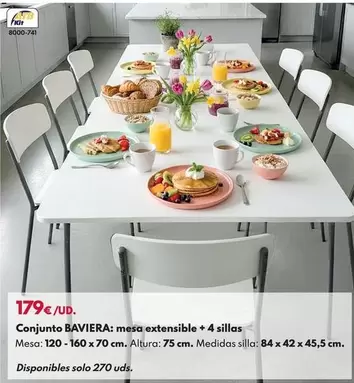 Conjunto BAVIERA: Mesa Extensible + 4 Sillas