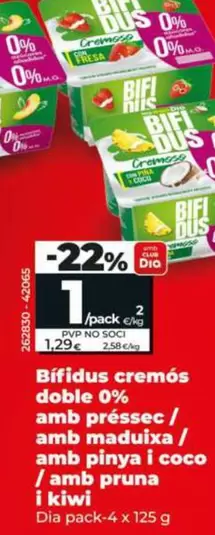 Dia - Bifidus Cremoso Doble 0% Con Melocotón/con Fresa /con Piña Y Coco / Con Ciruela Y Kiwi