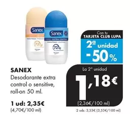Sanex - Desodorante Extra Control O Sensitive, Roll-on