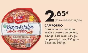 Campofrío - Pizza Masa Fina Con Salsa Jamón Y Queso O Carbonara