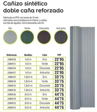 Cañizo Sintético Doble Caña Reforzado