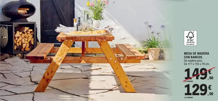 Mesa De Madera Con Bancos