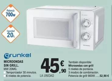 Grunkel - Microondas Sin Grill