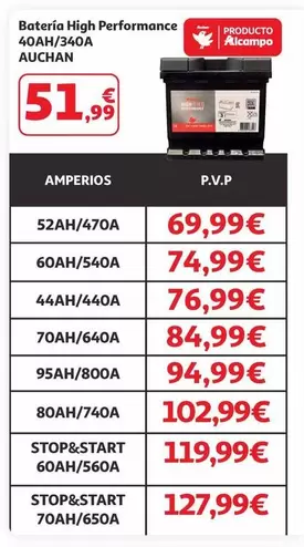 Auchan - Bateria High Performance 40ah/340a