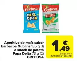 Grefusa - Aperitivo de maíz sabor barbacoa Gublins o snack de patata papa