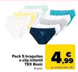 Tex Basic - Pack 5 Braguitas O Slip Infantil