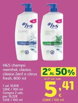 h&s - Champu Menthol, Clasico 2en10 Citrus Fresh